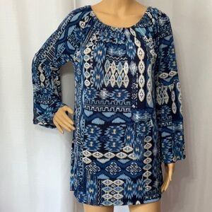 West Loop Blue Patterned Women's Top Size L